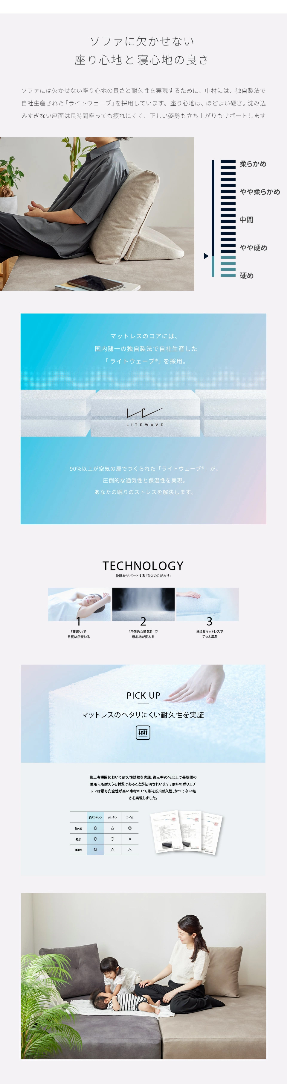 座り心地、寝心地の良さ