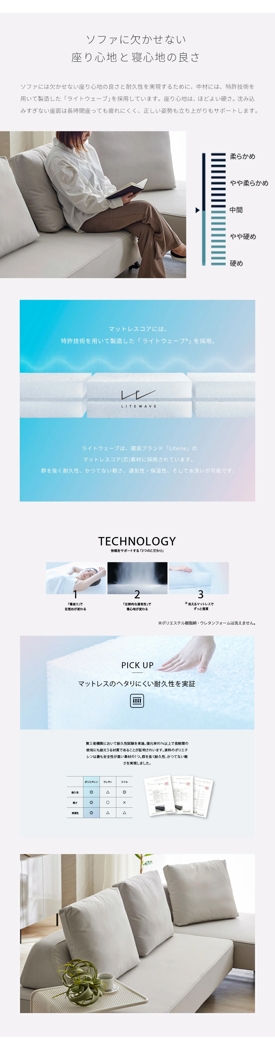 座り心地、寝心地の良さ