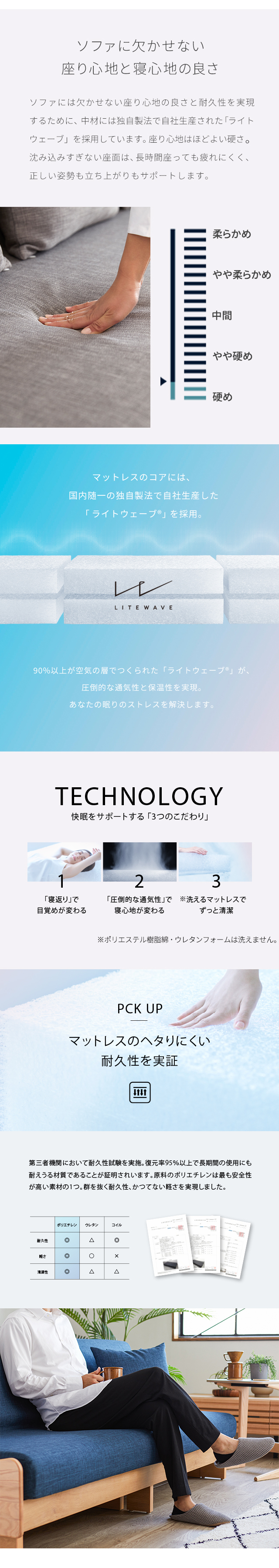座り心地、寝心地の良さ